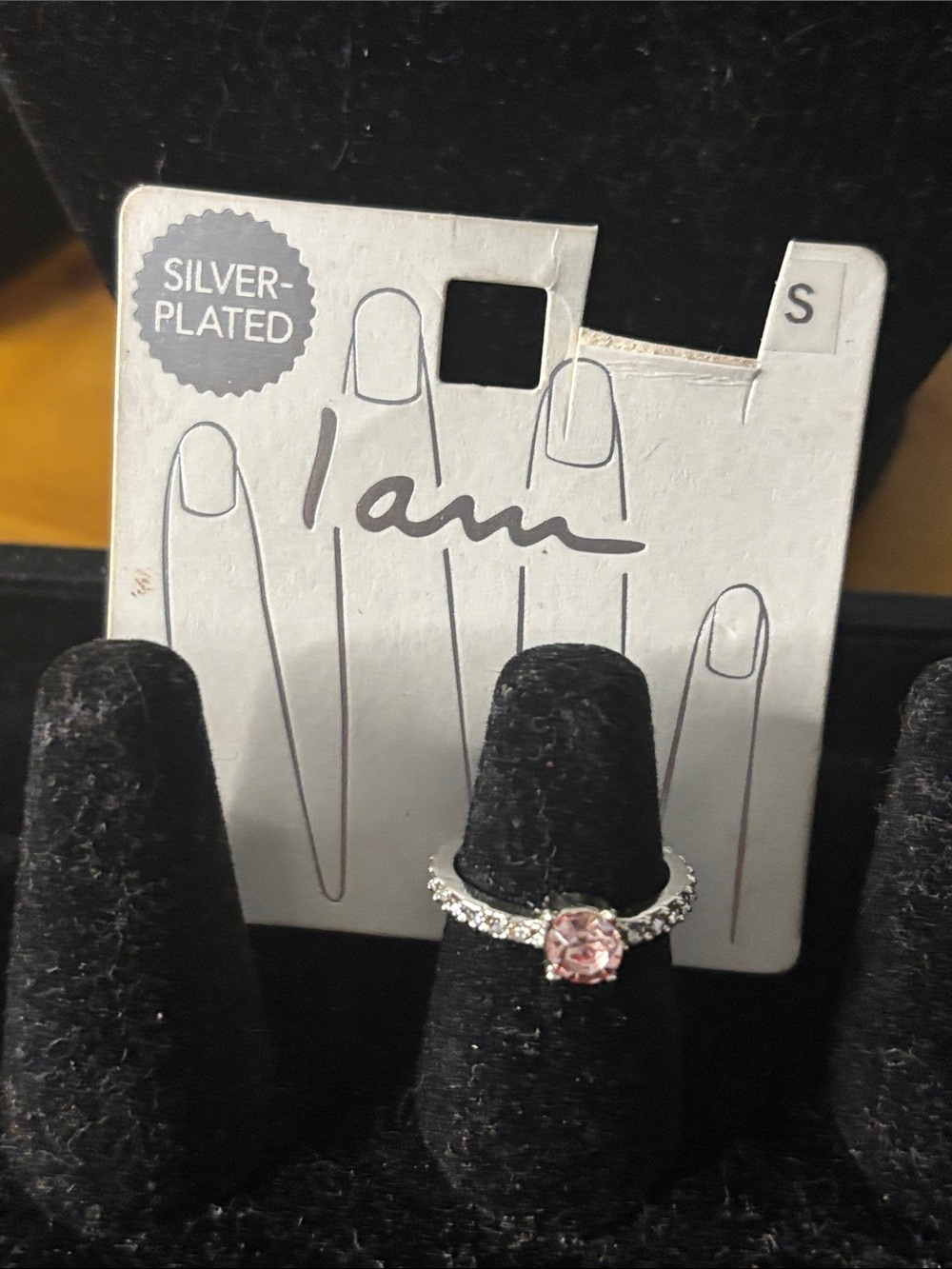 Silver-Plated Ring with Pink Center Stone and Clear Accents NWT